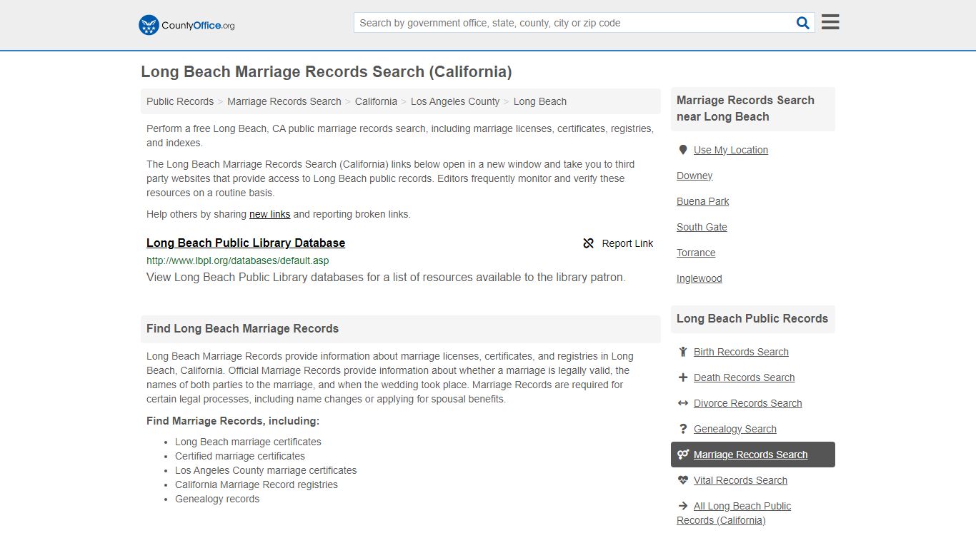 Long Beach Marriage Records Search (California) - County Office