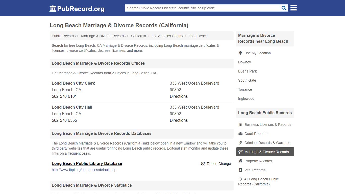 Long Beach Marriage & Divorce Records (California)