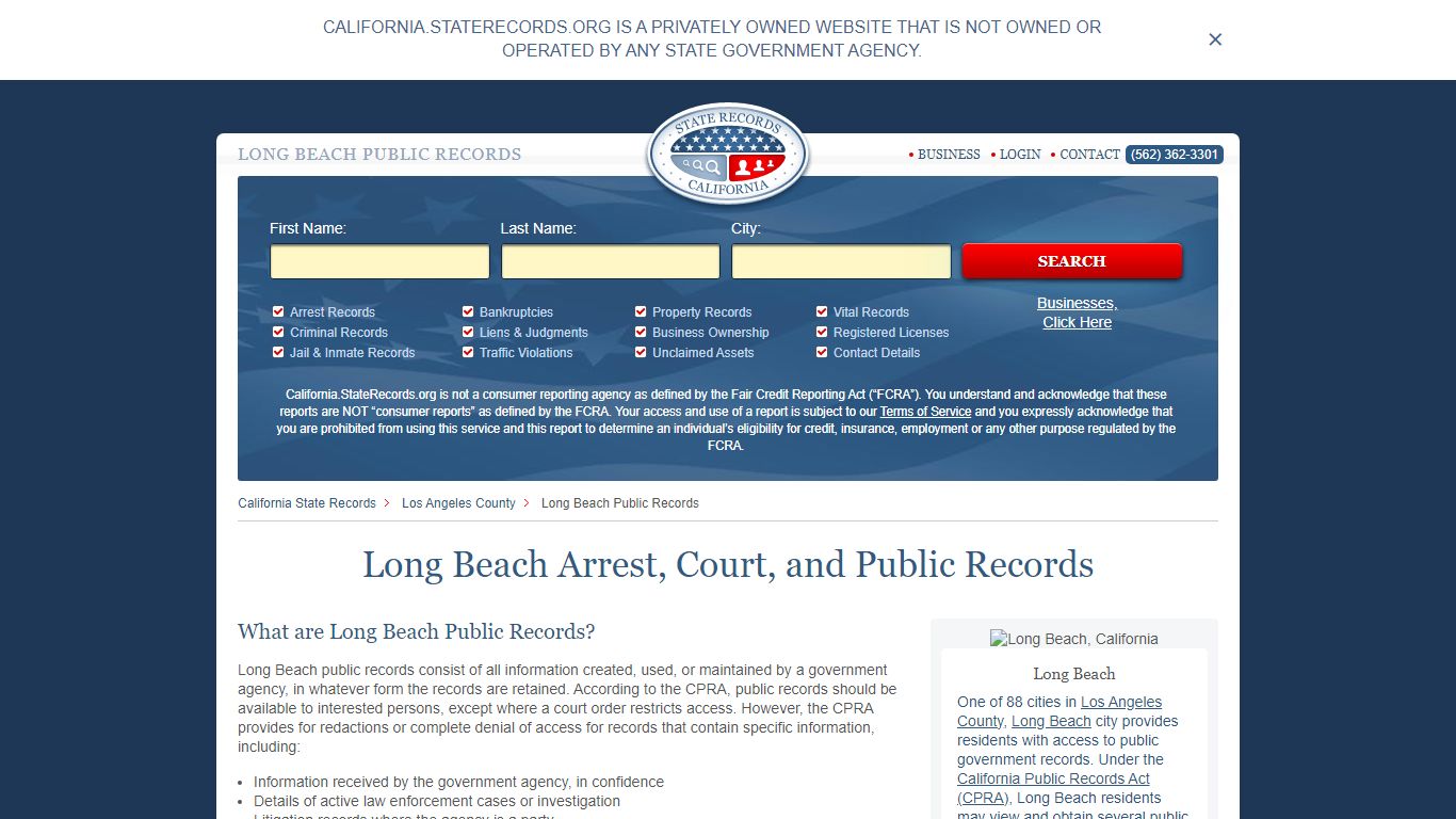 Long Beach Arrest and Public Records | California.StateRecords.org